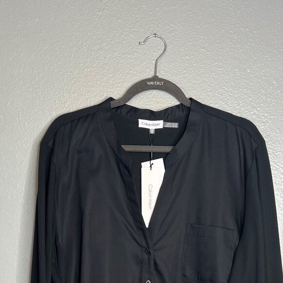 Calvin Klein Long Sleeve Top Plus Size 3X Black Mixed Media V-Neck Button NWT - Picture 4 of 10